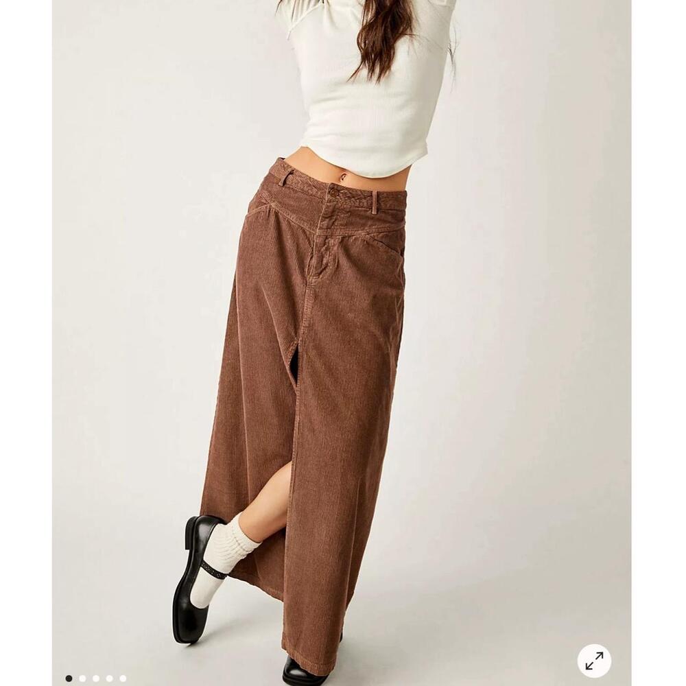 Free People We The Free Come As You Are A-Line Brown Corduroy Maxi Skirt Size 12